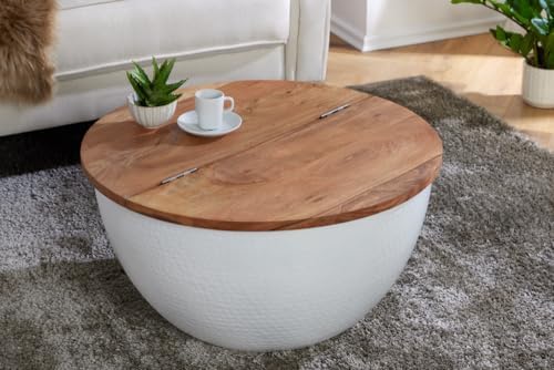 Riess Ambiente Handgefertigter Couchtisch Orient Storage 60cm weiß für klassische Zimmer im Classic Hammerschlag Design 