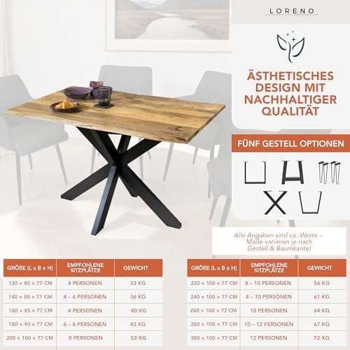 Loreno Handgefertigter Mangohaft Esstisch - Stabiler Holztisch für Wohnraum und Küche - Nachhaltig produziert, massiver 